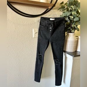 Free People - Black, High rise skinny Jean with holes, Size 25